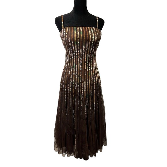 Vintage 90s CACHE Spaghetti Strap Brown Chocolate Party Cocktail Dress Size 8 - Picture 1 of 16